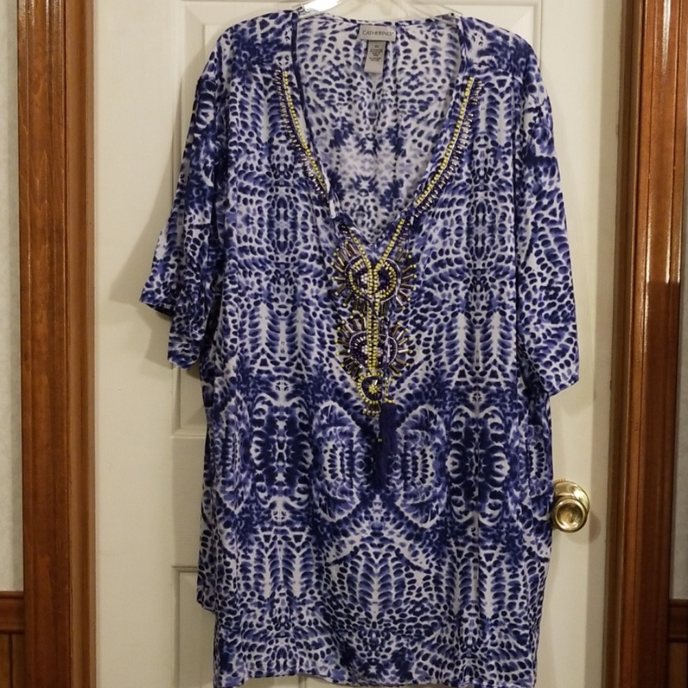 Catherine's short sleeve beaded v neck blouse.